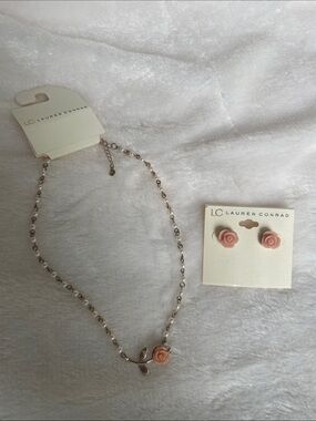 LC Lauren Conrad Pink Rose Necklace and Stud Earrings Set